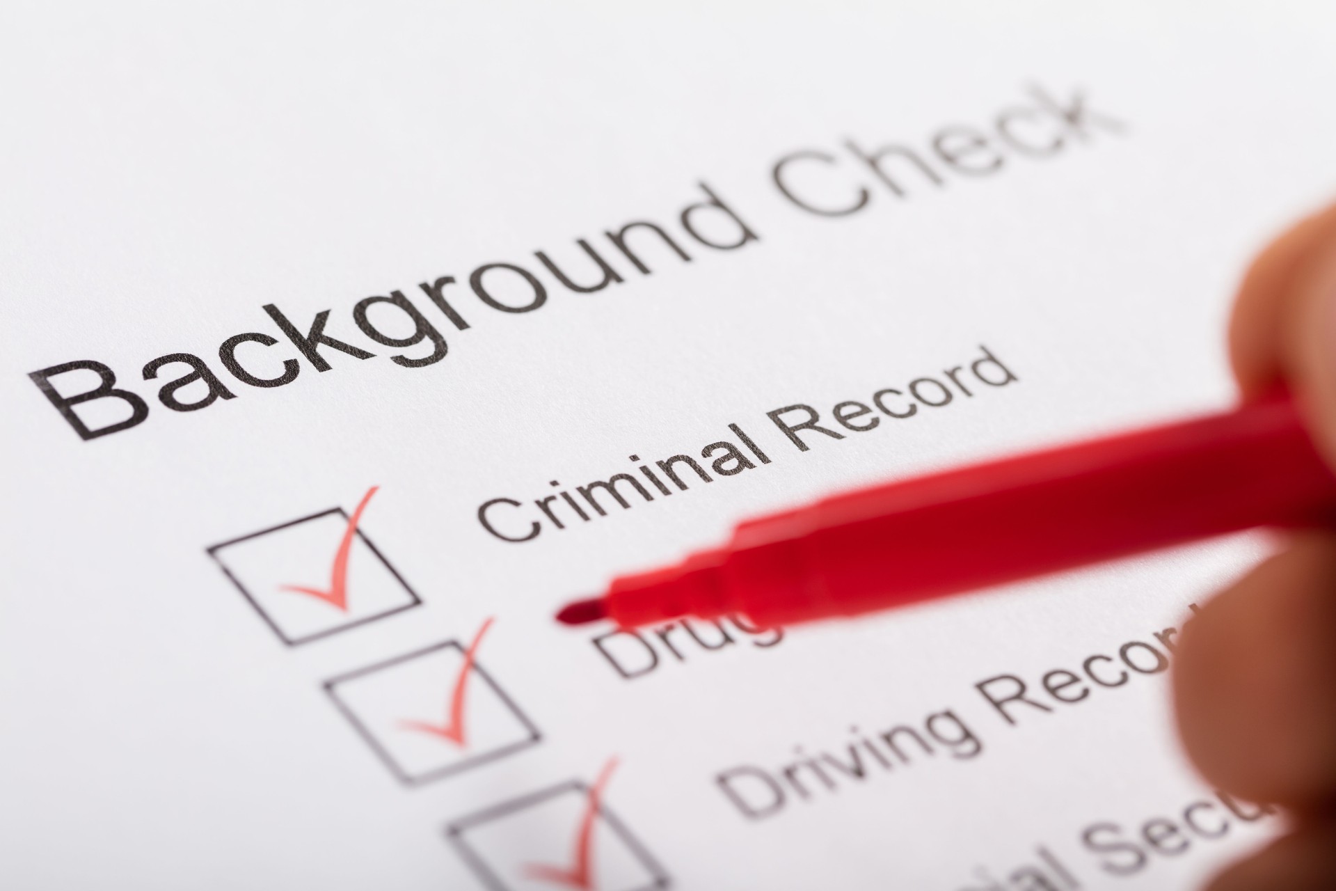 Person Ticking Off Checkboxes In Background Check Form